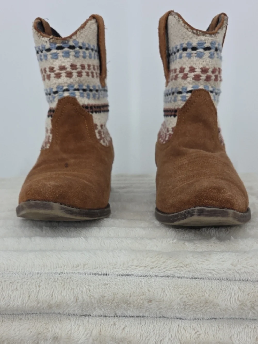 Roper Brown Suede Ankle Boots with Woven Multi-Color Shaft